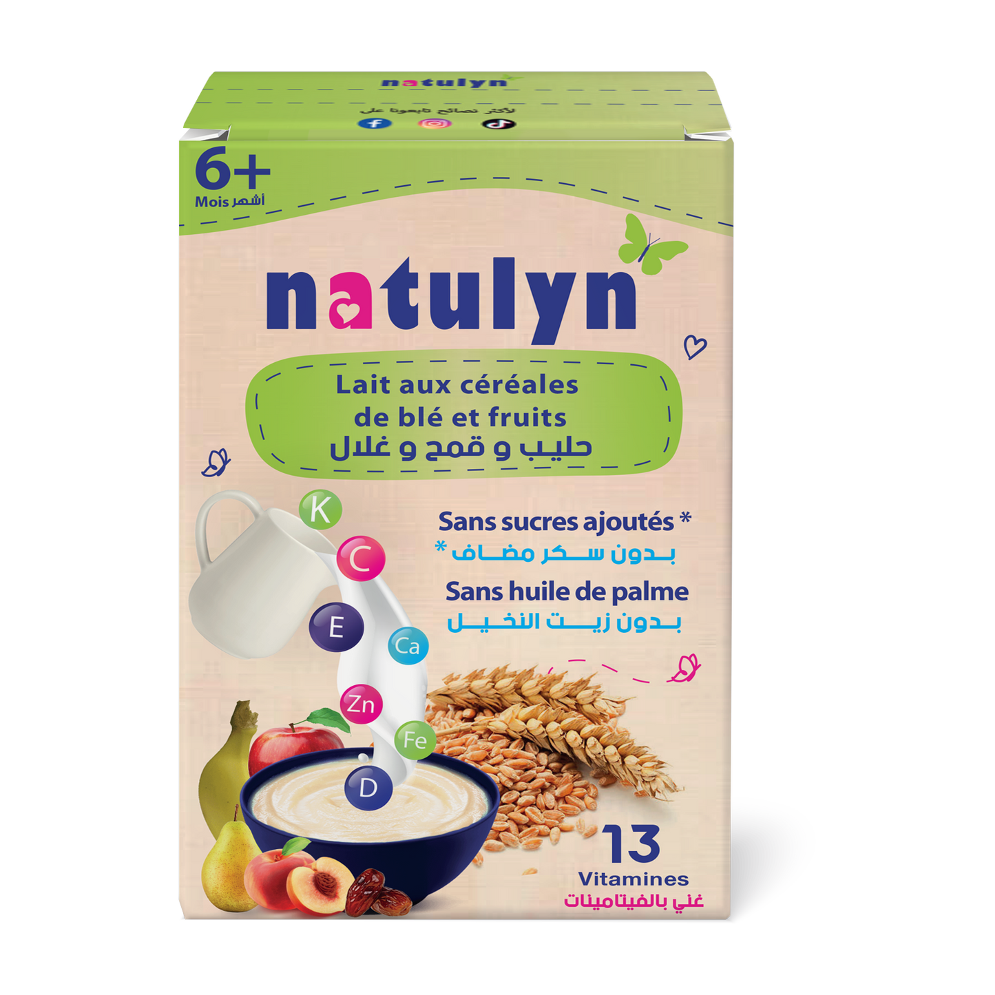 Farine lactée blé, lait et fruits, Sans sucre